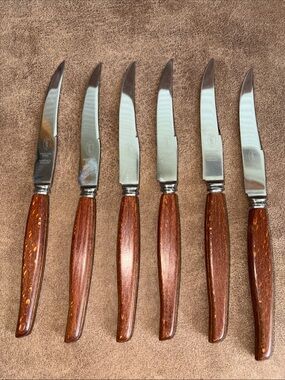 Premier Stainless Steel Set of 6 Steak Knives with Wooden Handles